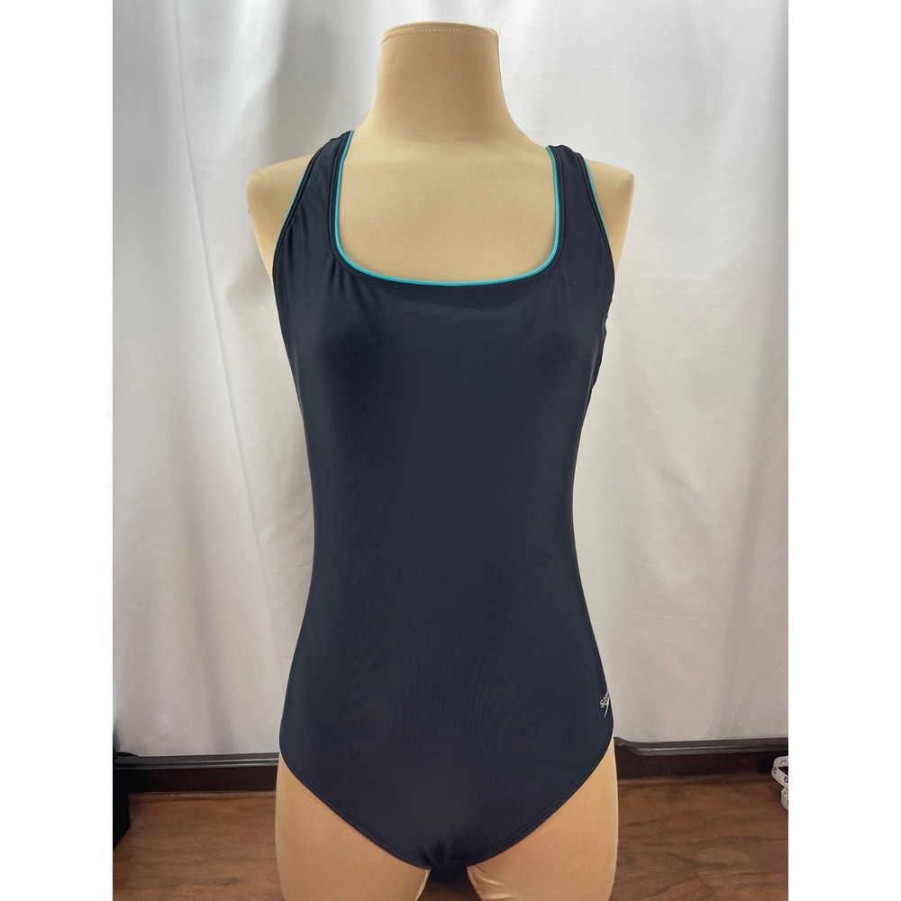 Speedo One Piece Swimsuit razor back Black 14 minimal stretch‎ through on back